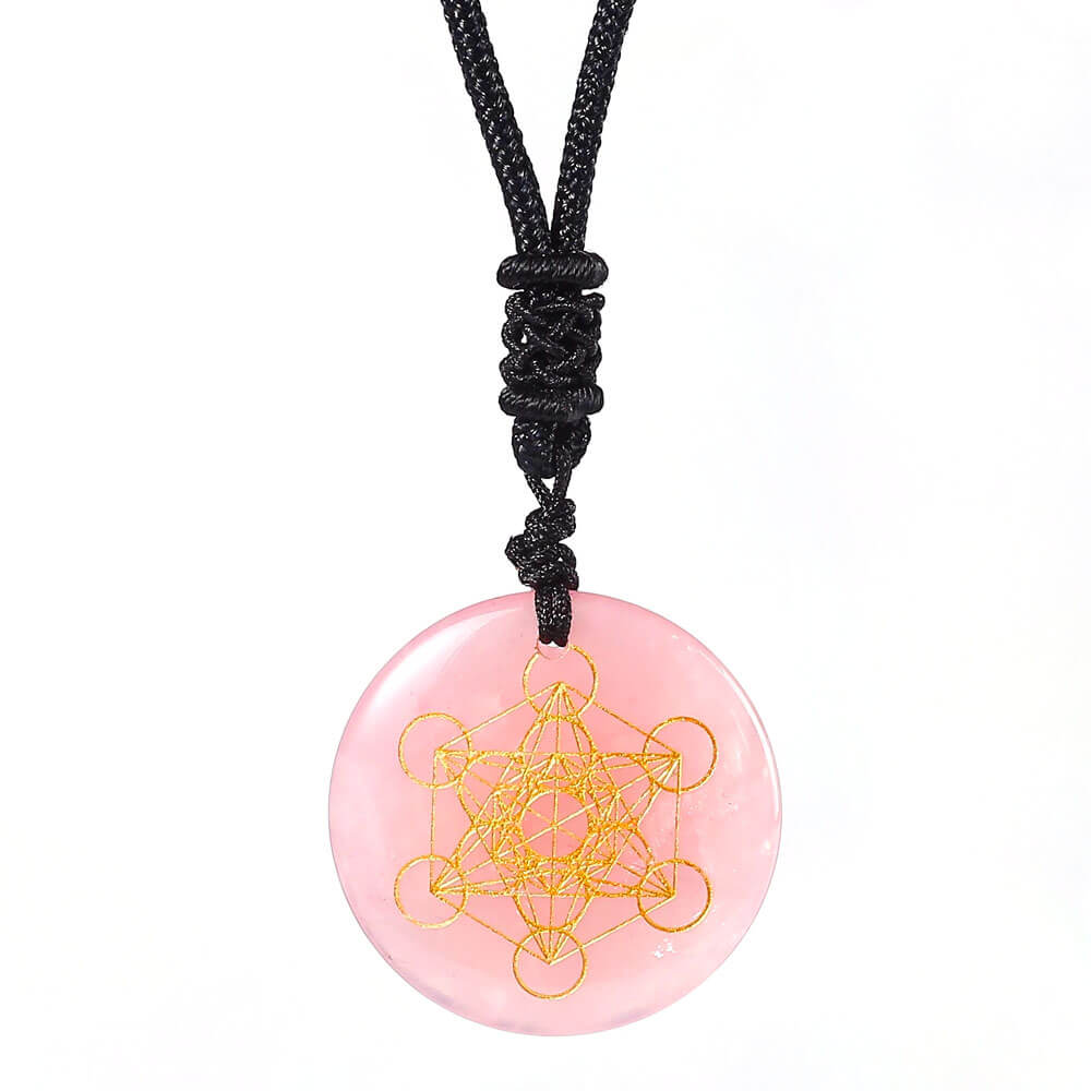 bijou collier pendentif cube de métatron quartz rose