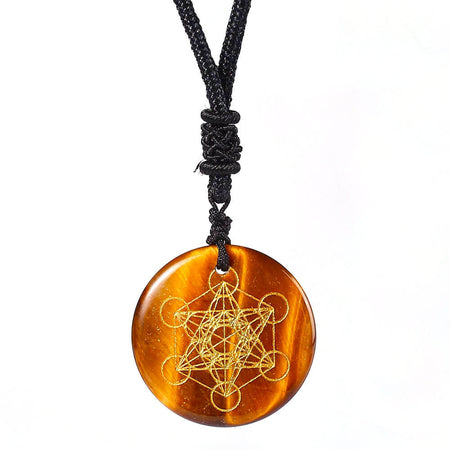 bijou collier pendentif cube de métatron oeil de tigre