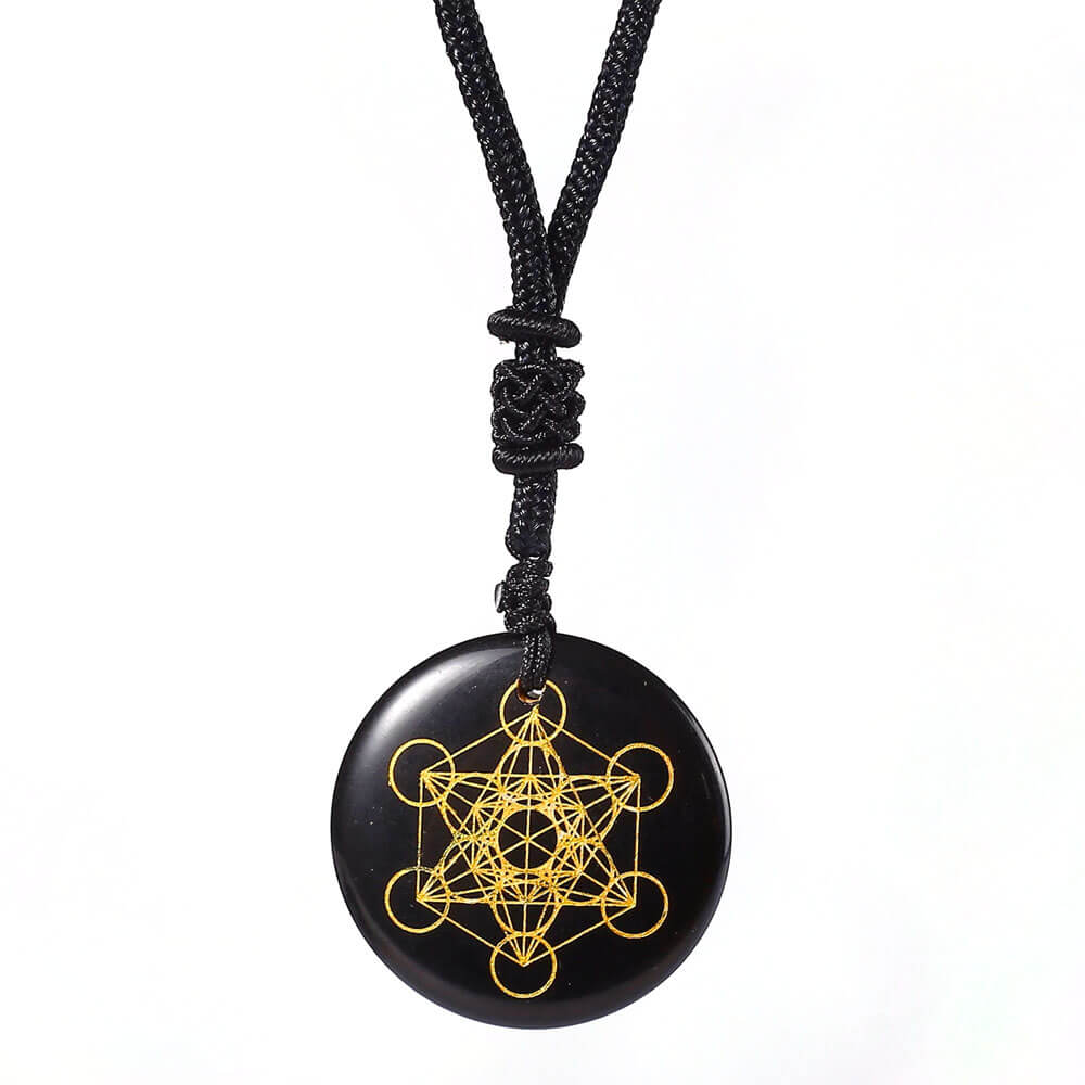 bijou collier pendentif cube de métatron obsidienne noire