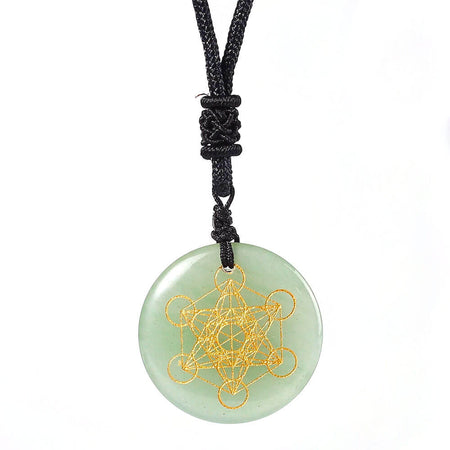 bijou collier pendentif cube de métatron aventurine verte