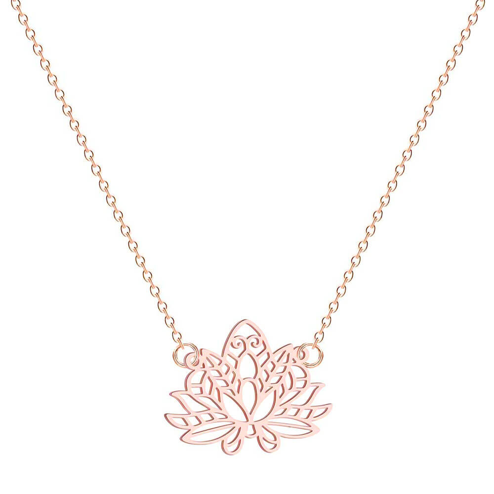 bijou collier pendentif fleur de lotus or rose