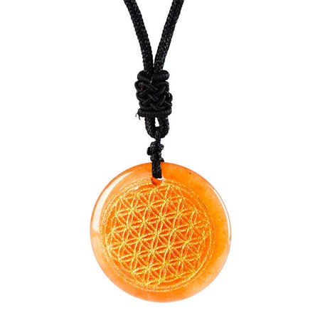 collier pendentif fleur de vie pierre aventurine rouge