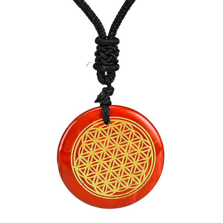 collier pendentif fleur de vie pierre jaspe rouge