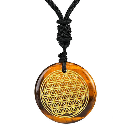 collier pendentif fleur de vie pierre oeil de tigre
