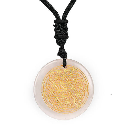 collier pendentif fleur de vie pierre cristal de roche