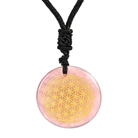 collier pendentif fleur de vie pierre quartz rose