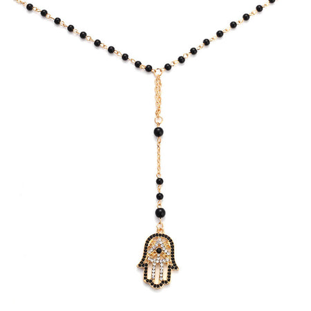 bijou collier pendentif main de fatma khamsa or noir