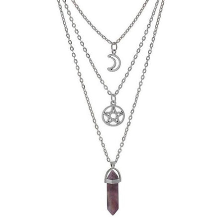 collier pendentif pentacle lune cristal