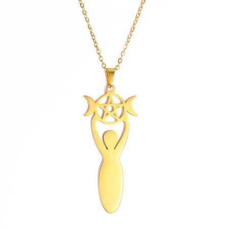 bijou collier pendentif triple lune deesse wicca or