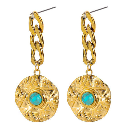 boucles oreilles pierre turquoise acier or