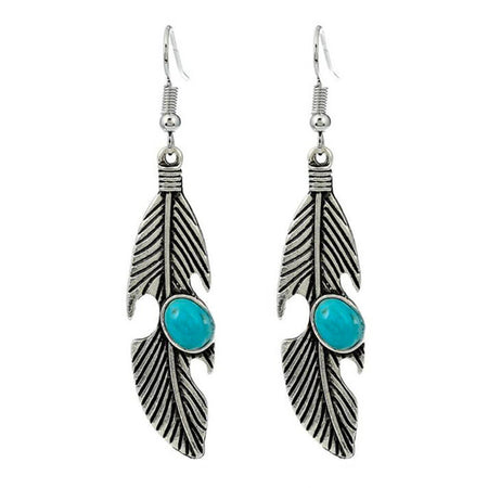 boucles d'oreilles turquoise plume argent