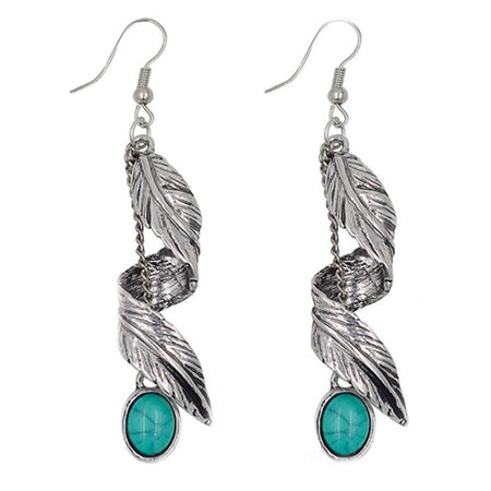 boucles doreilles turquoise feuille argent