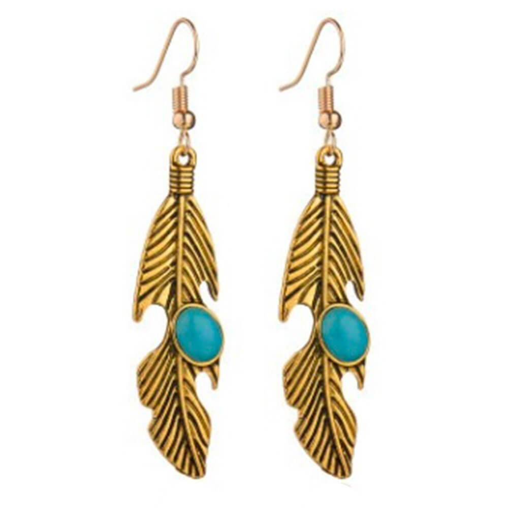 boucles d'oreilles turquoise plume or