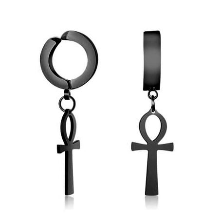 boucles d'oreilles croix de vie ankh noir