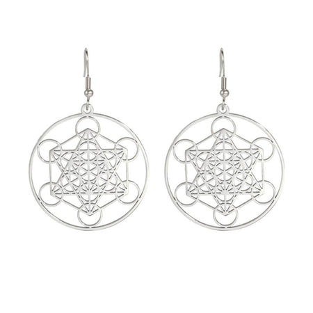 boucles d'oreilles cube de metatron argent