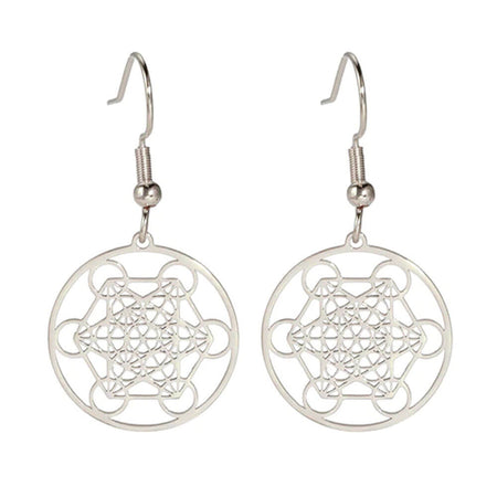 boucles d'oreilles cube de metatron argent