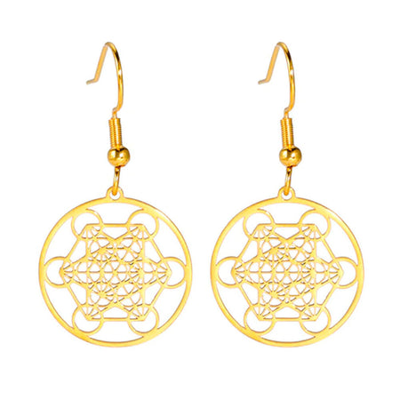 boucles d'oreilles cube de metatron or