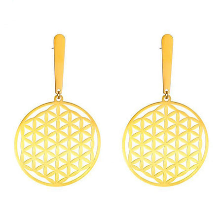 boucles oreilles fleur de vie acier or