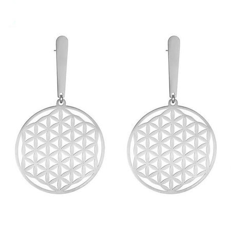 boucles oreilles fleur de vie acier argent