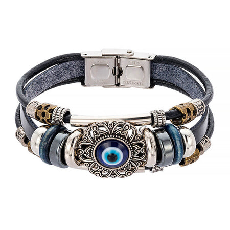 bracelet cuir noir oeil bleu grec matiasma nazar boncuk