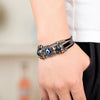 bracelet cuir noir oeil bleu grec matiasma nazar boncuk