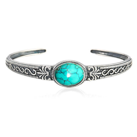 bracelet jonc reglable acier argent noir pierre turquoise