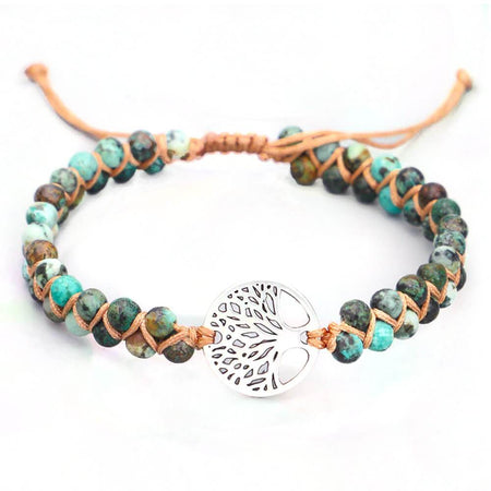 bracelet perle verte arbre de vie argent