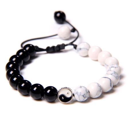 bracelet yin yang perle noir blanc