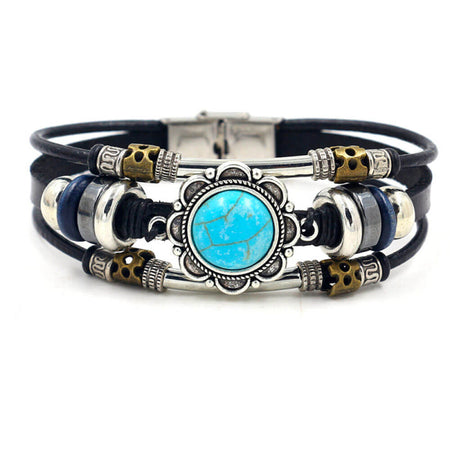 bracelet turquoise cuir noir