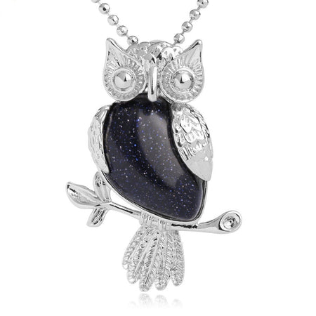 bijou collier pendentif hibou pierre blue sand stone