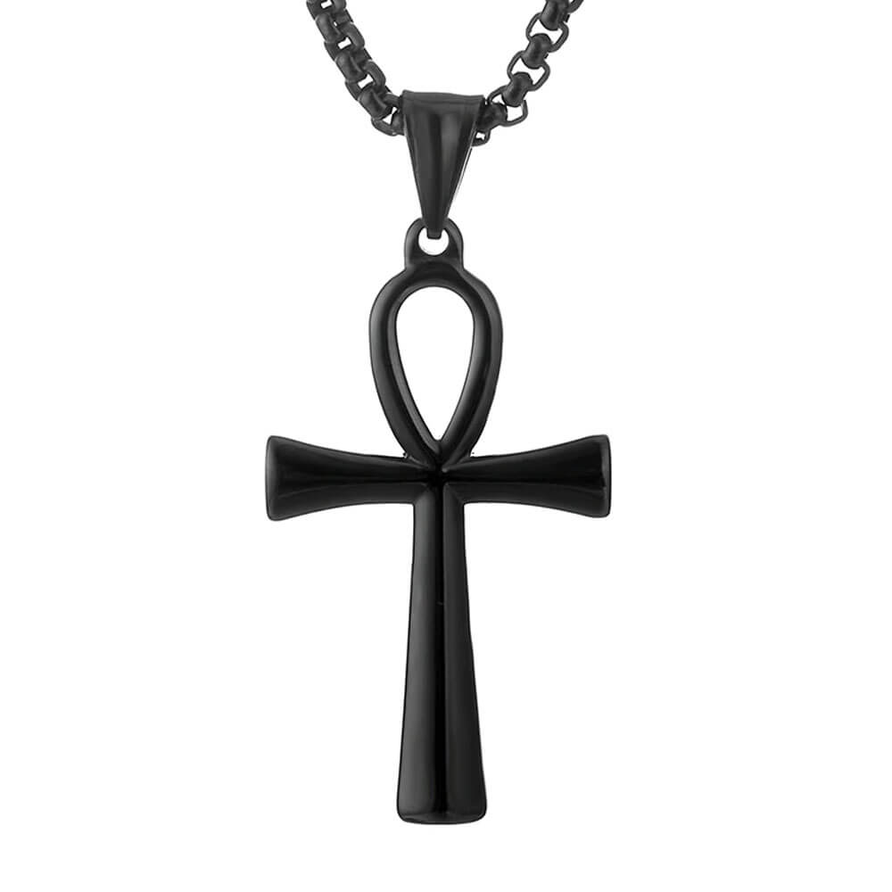 collier pendentif croix ankh noir