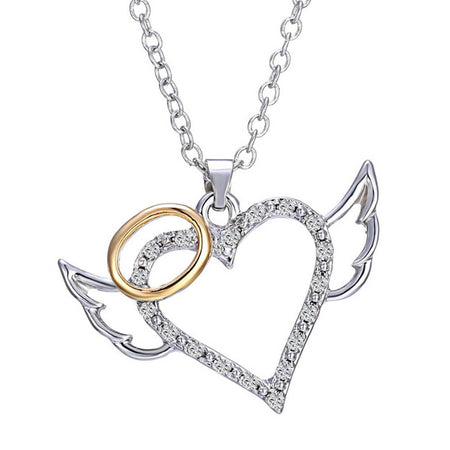 collier pendentif ailes d'ange coeur auréole