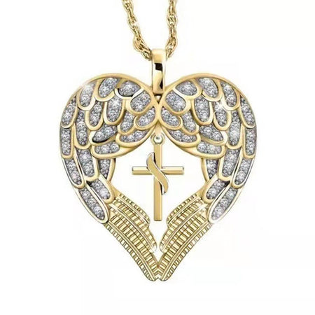 collier pendentif ailes d'ange croix chretienne or