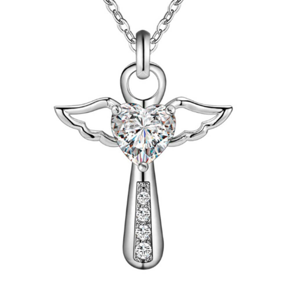 collier pendentif ailes d'ange croix coeur