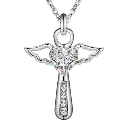 collier pendentif ailes d'ange croix coeur