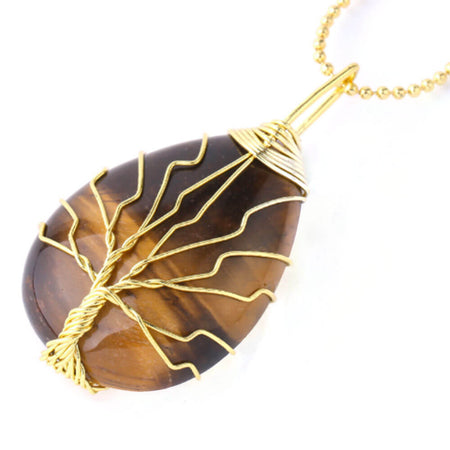 collier pendentif arbre de vie or oeil de tigre