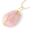 collier pendentif arbre de vie or quartz rose