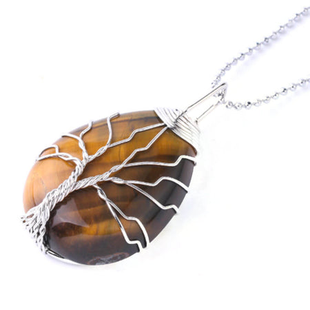 collier pendentif arbre de vie argent oeil de tigre
