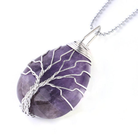 collier pendentif arbre de vie argent amethyste
