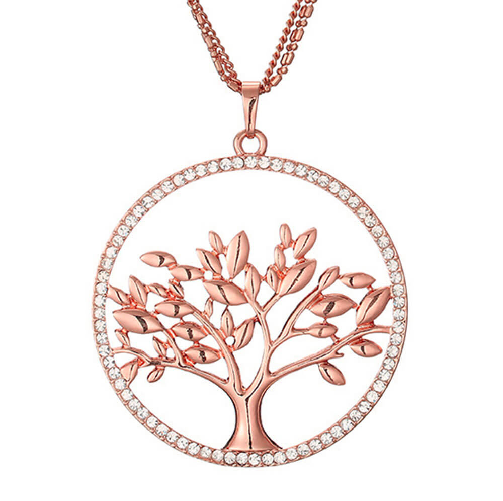 grand collier pendentif arbre de vie or rose