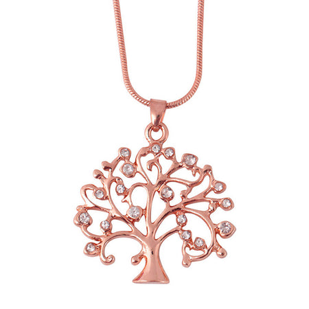 collier pendentif arbre de vie cristaux or rose