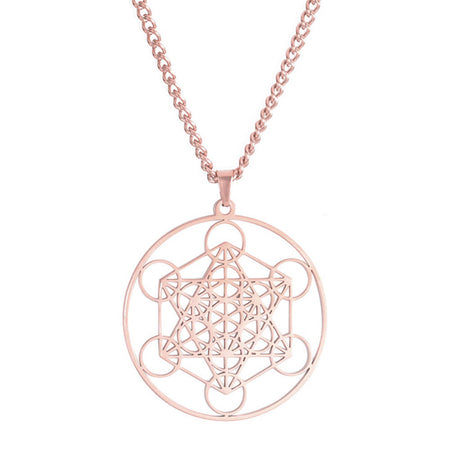 collier pendentif cube de metatron or rose