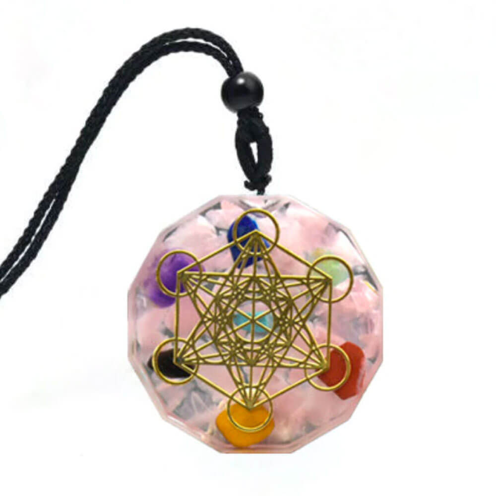 collier pendentif cube de metatron quartz rose