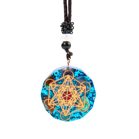 collier pendentif cube de metatron turquoise