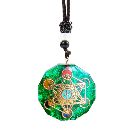 collier pendentif cube de metatron aventurine verte