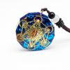 collier pendentif cube de metatron orgonite bleue