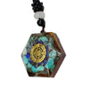collier pendentif cube de metatron orgonite turquoise