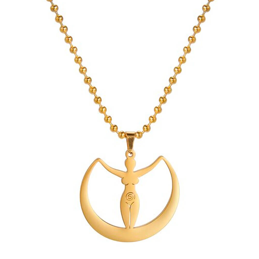 collier pendentif deesse de la lune wicca or