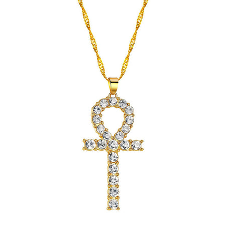 collier pendentif croix de vie ankh cristaux or
