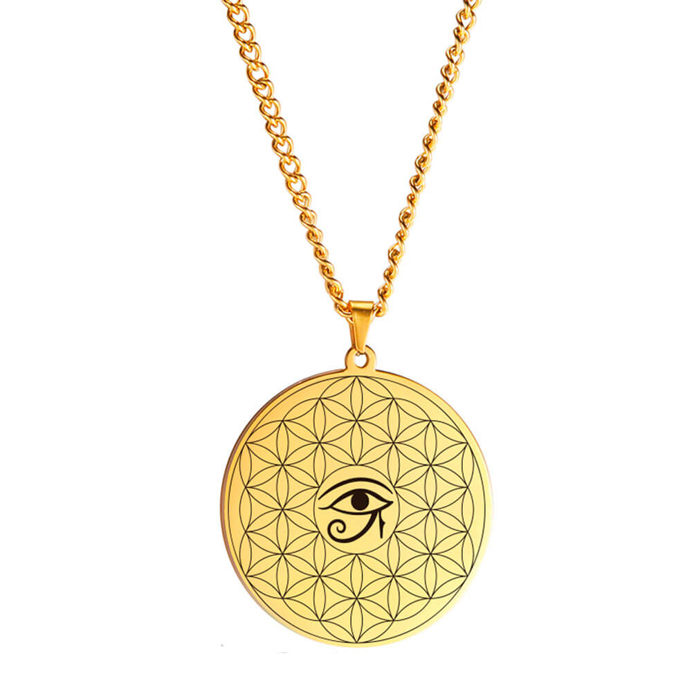 collier pendentif fleur de vie oeil d'horus or